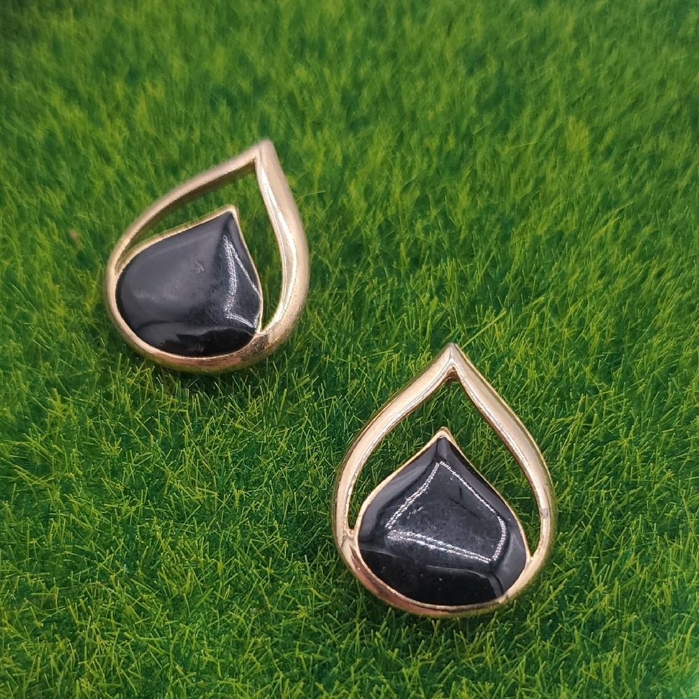 Monet Black and Gold Tone Teardrop Earrings